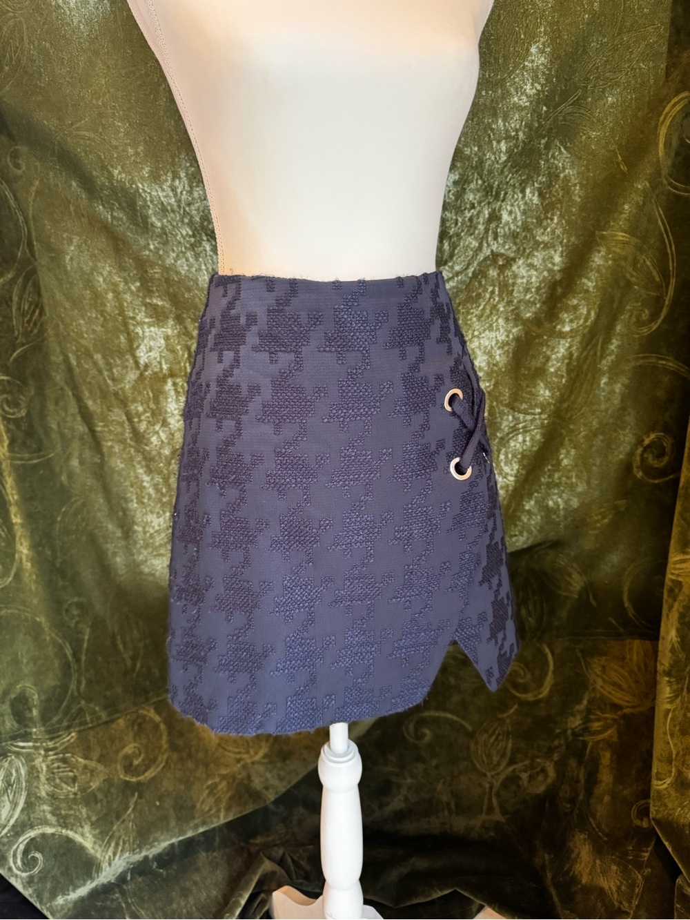 Zara Navy Textured Mini Skirt with Lace-Up Accent